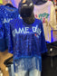 Blue Sequin Game Day Top