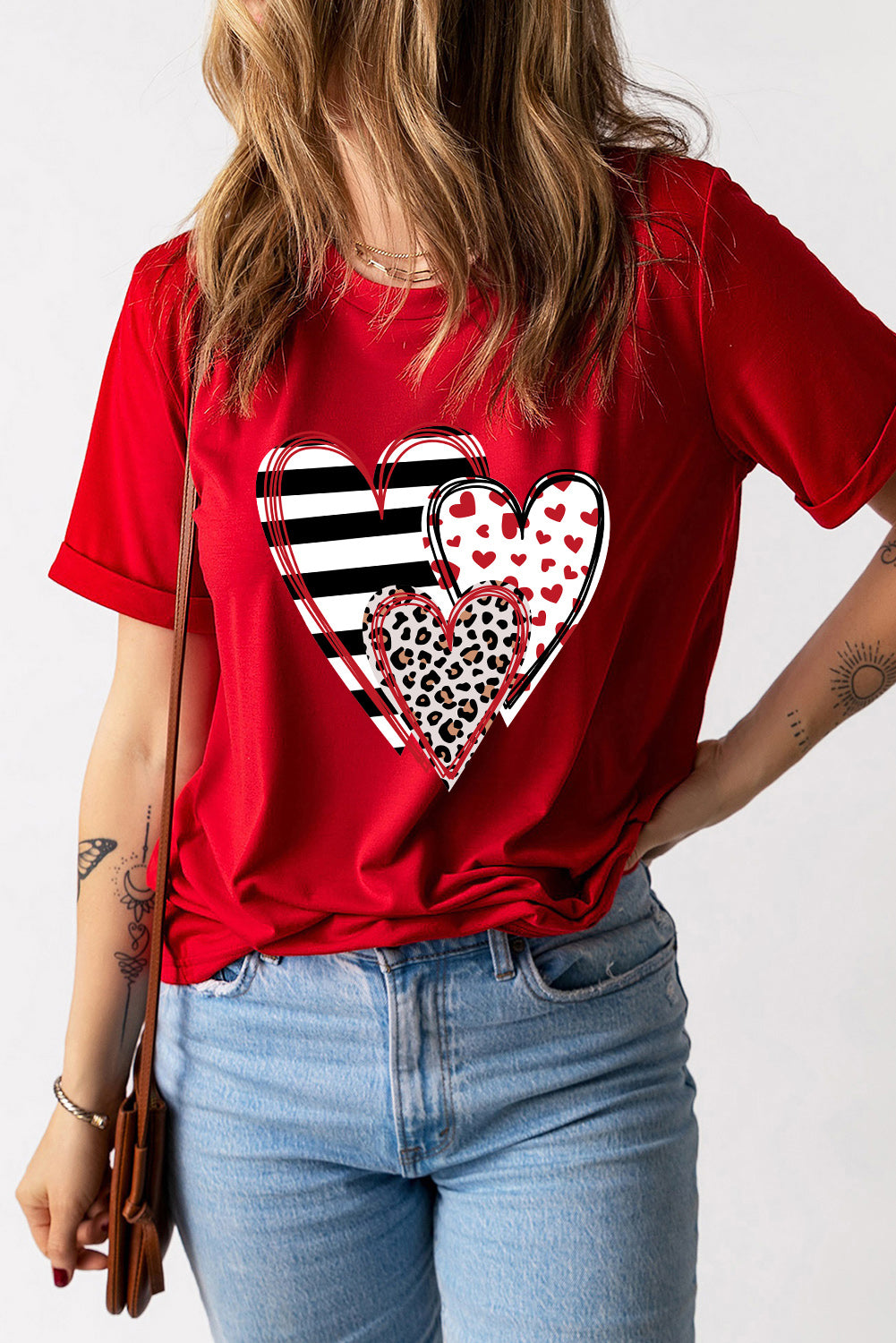 Heart Round Neck Short Sleeve T-Shirt - Astra's Stellar Boutique
