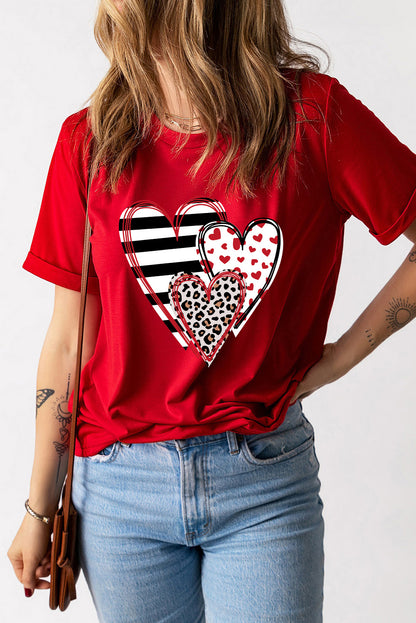 Heart Round Neck Short Sleeve T-Shirt - Astra's Stellar Boutique