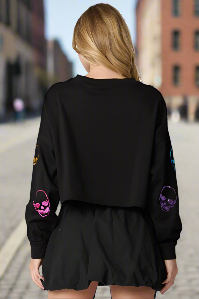 Sugar Skull Black Crop Top - Astra's Stellar Boutique