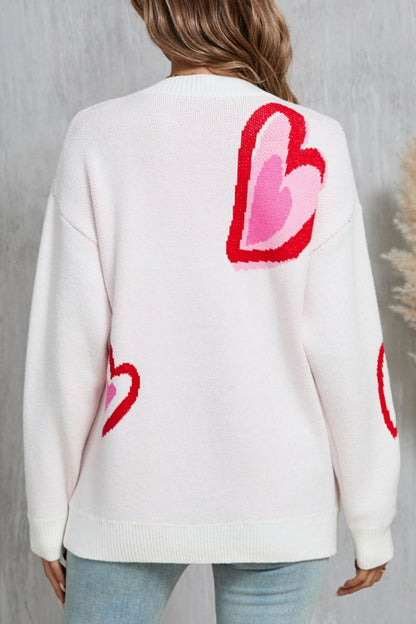 Angel Wings Heart Round Neck Long Sleeve Sweater - Astra's Stellar Boutique
