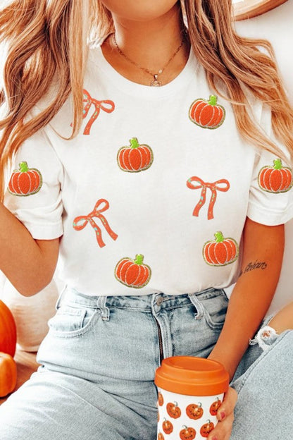Pumpkin & Bows Fall Boutique Tee – White