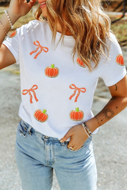 Pumpkin & Bows Fall Boutique Tee – White