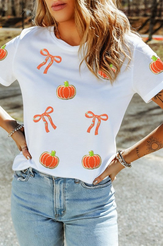 Pumpkin & Bows Fall Boutique Tee – White - Astra's Stellar Boutique