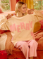 Merry Side Bow Patches Christmas Fleece Sweatshirt – Cream/Pink - Astra's Stellar Boutique