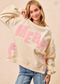 Merry Side Bow Patches Christmas Fleece Sweatshirt – Cream/Pink - Astra's Stellar Boutique
