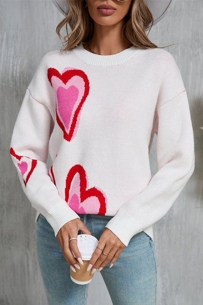 Angel Wings Heart Round Neck Long Sleeve Sweater - Astra's Stellar Boutique