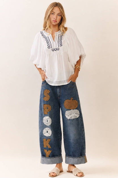 Halloween-themed Barrel Denim Jean - Astra's Stellar Boutique