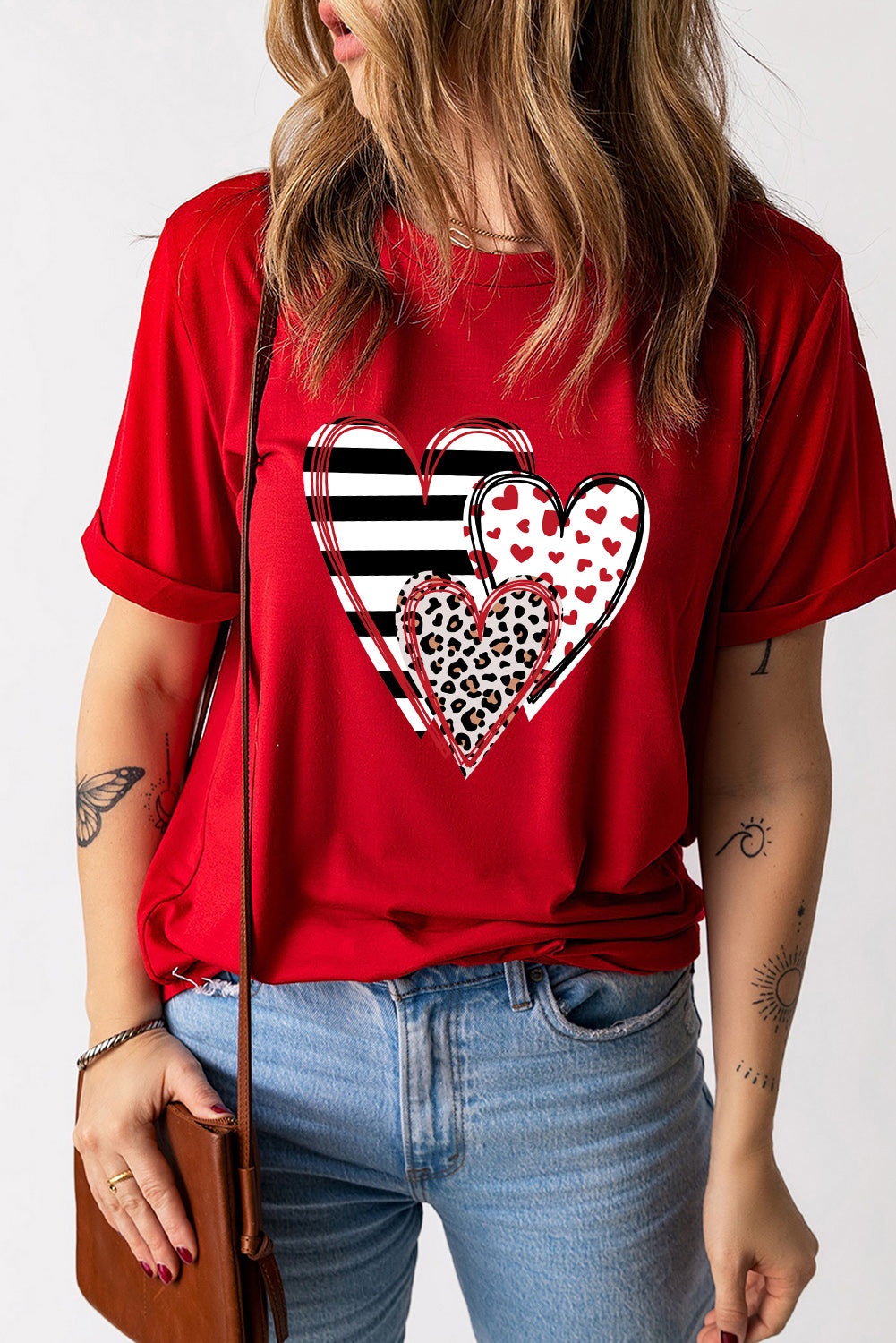 Heart Round Neck Short Sleeve T-Shirt - Astra's Stellar Boutique