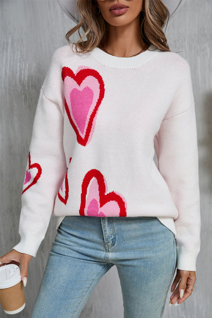 Angel Wings Heart Round Neck Long Sleeve Sweater - Astra's Stellar Boutique