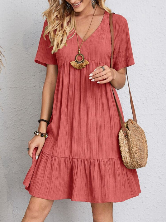 Full Size V-Neck Short Sleeve Dress - Astra's Stellar Boutique