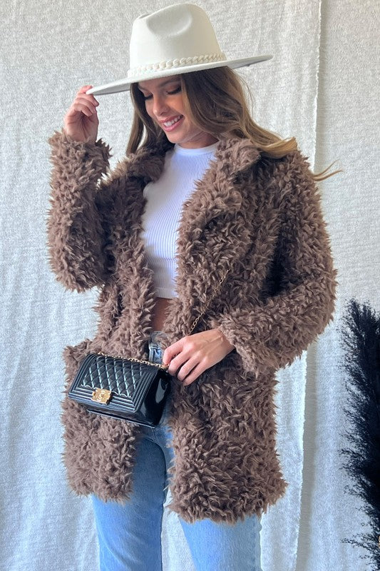 OPENFRONT LONG SLEEVE COLLARED FUR COAT FUR JACKET - Astra's Stellar Boutique