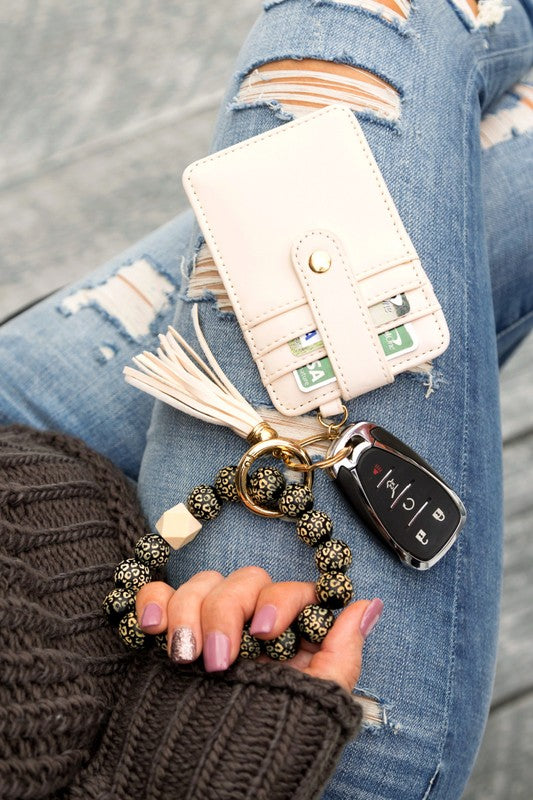 Leopard Beaded Key Ring Wallet Bracelet - Astra's Stellar Boutique