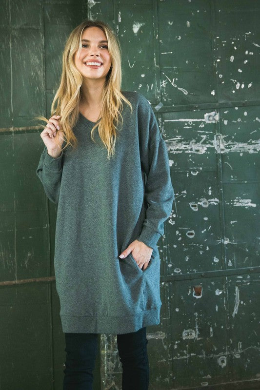 Plus Oversized V Neck Sweatshirt Pullover Tunic - Astra's Stellar Boutique