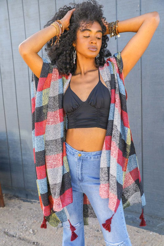 Multi Buffalo Checkered Kimono - Astra's Stellar Boutique