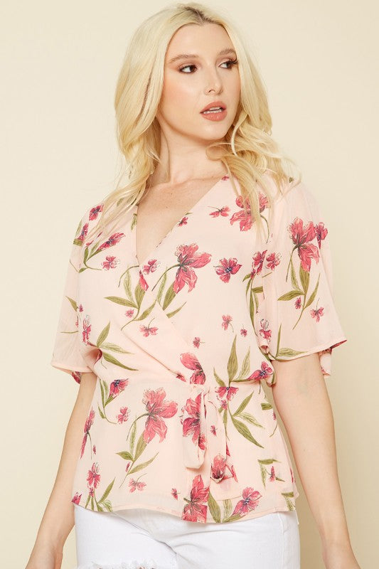 PLEIONE PRINTED V NECK WRAP TUNIC TOP - Astra's Stellar Boutique