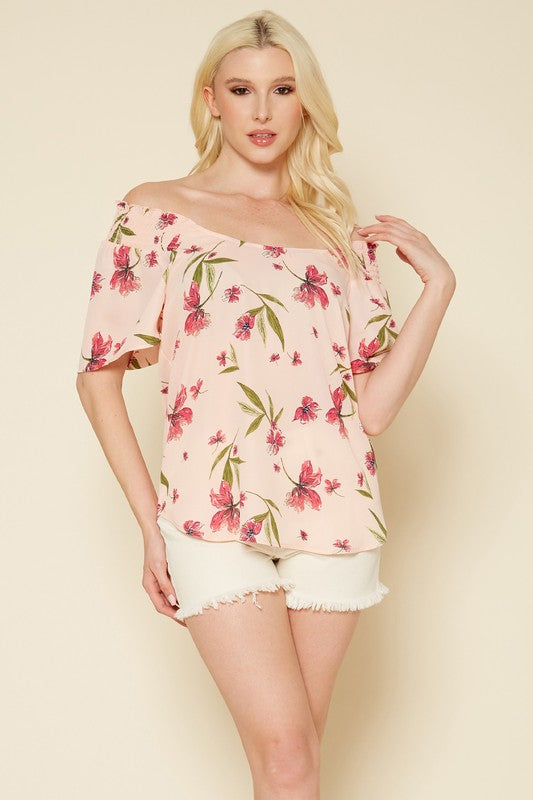 PLEIONE SMOCKING SHOULDER BLOUSE TOP - Astra's Stellar Boutique