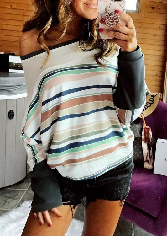 Multicolor Stripes Crew Neck Women Top - Astra's Stellar Boutique