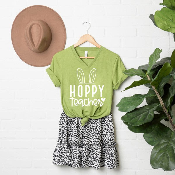 Hoppy Teacher Graphic V-Neck Tee - Astra's Stellar Boutique