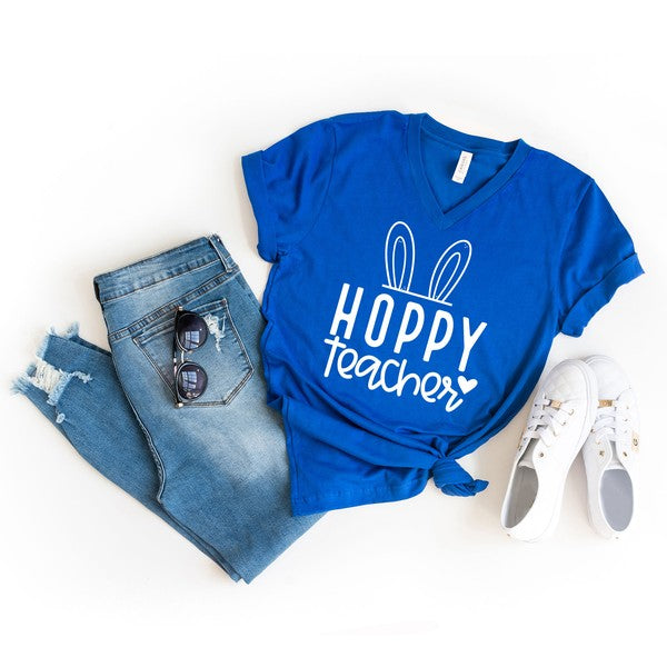 Hoppy Teacher Graphic V-Neck Tee - Astra's Stellar Boutique
