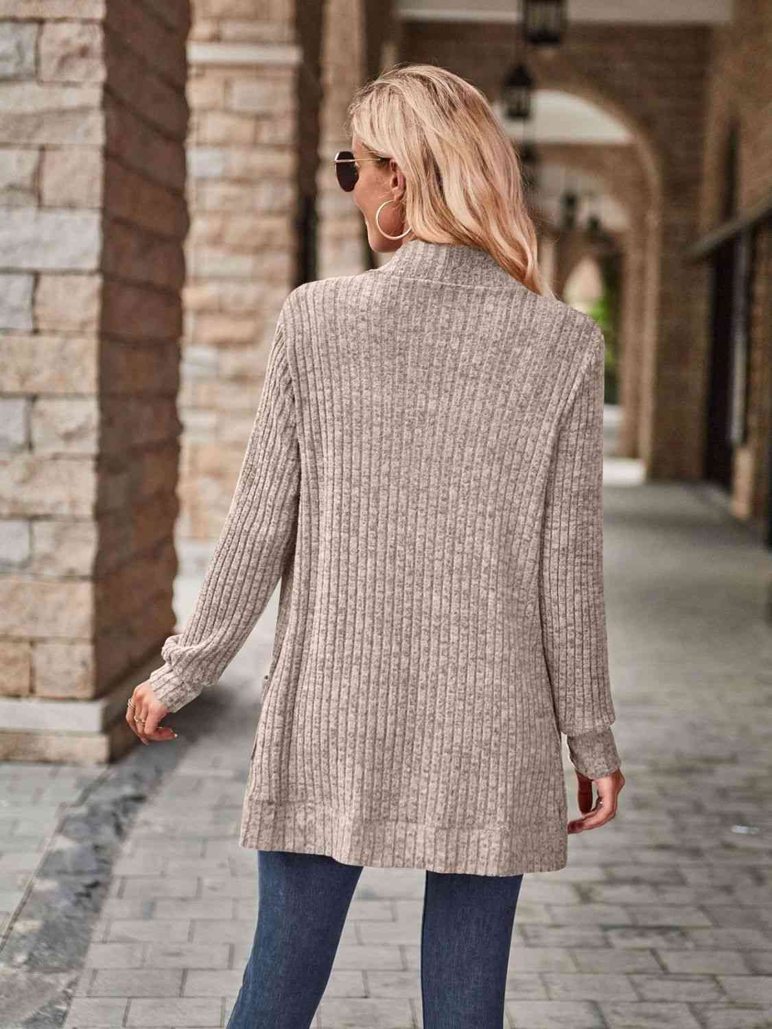Open Front Cardigan with Pockets - Astra's Stellar Boutique