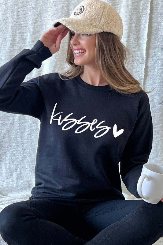 KISSES HEART VALENTINES DAY GRAPHIC SWEATSHIRT - Astra's Stellar Boutique