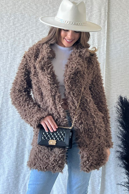 OPENFRONT LONG SLEEVE COLLARED FUR COAT FUR JACKET - Astra's Stellar Boutique