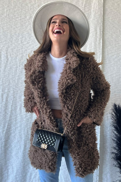 OPENFRONT LONG SLEEVE COLLARED FUR COAT FUR JACKET - Astra's Stellar Boutique