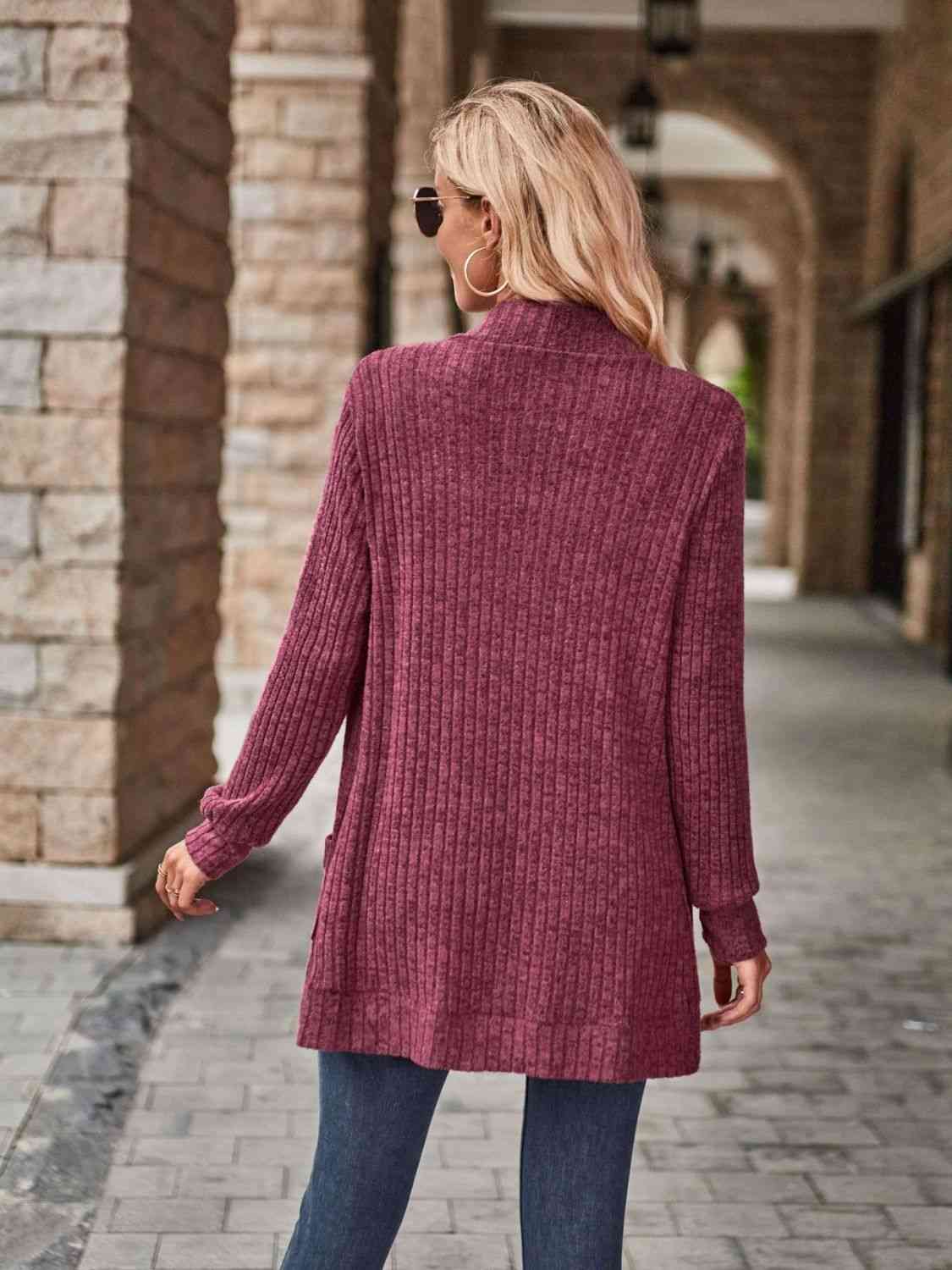 Open Front Cardigan with Pockets - Astra's Stellar Boutique