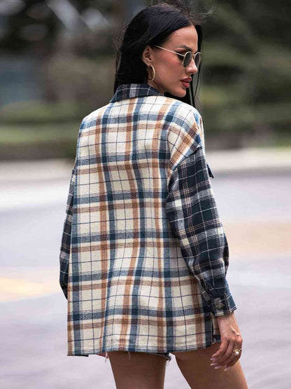 Plaid Dropped Shoulder Shacket - Astra's Stellar Boutique