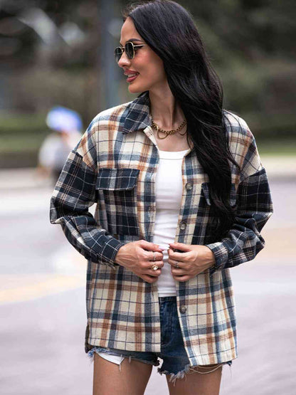 Plaid Dropped Shoulder Shacket - Astra's Stellar Boutique