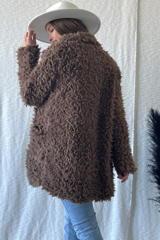 OPENFRONT LONG SLEEVE COLLARED FUR COAT FUR JACKET - Astra's Stellar Boutique