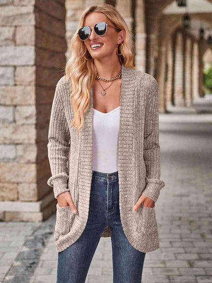 Open Front Cardigan with Pockets - Astra's Stellar Boutique