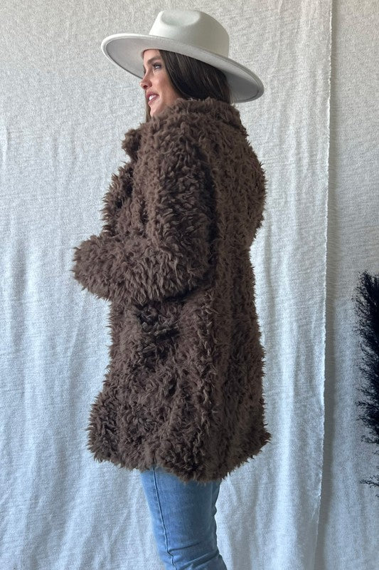 OPENFRONT LONG SLEEVE COLLARED FUR COAT FUR JACKET - Astra's Stellar Boutique