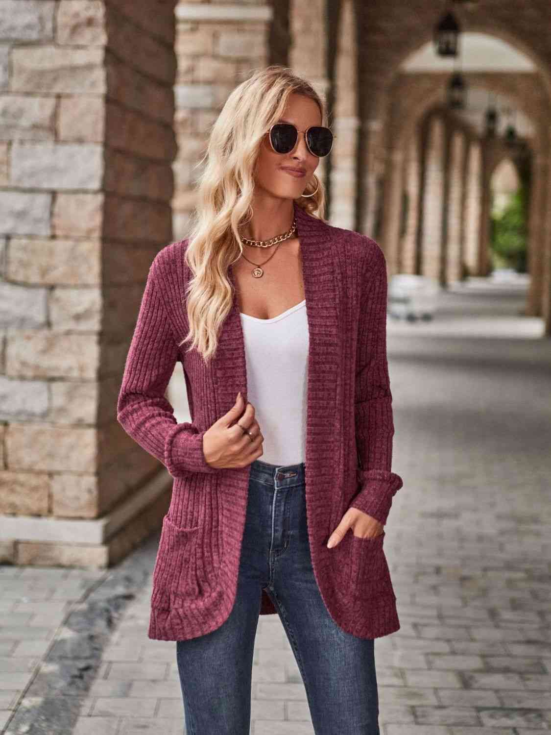 Open Front Cardigan with Pockets - Astra's Stellar Boutique