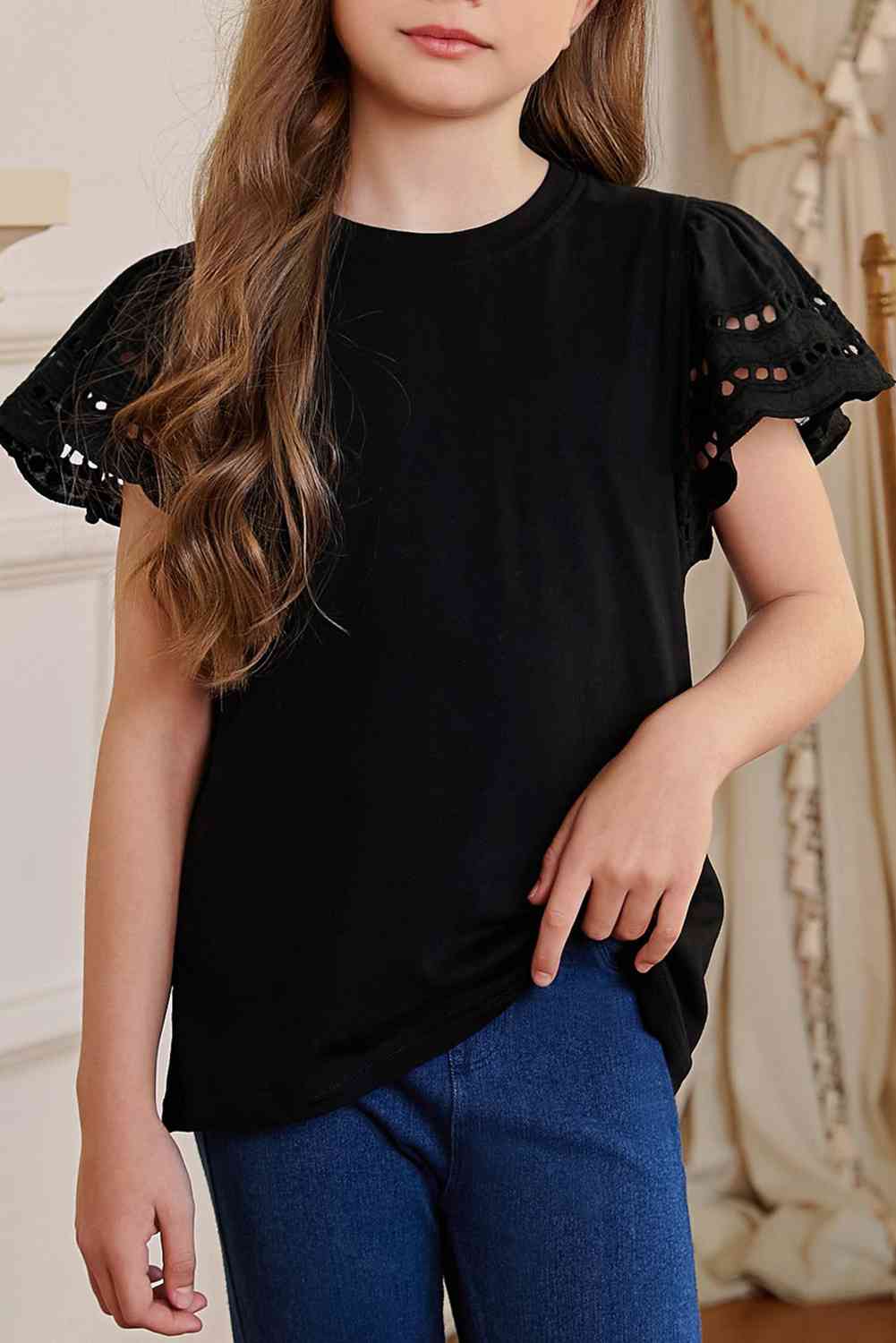 Round Neck Flutter Sleeve T-Shirt - Astra's Stellar Boutique