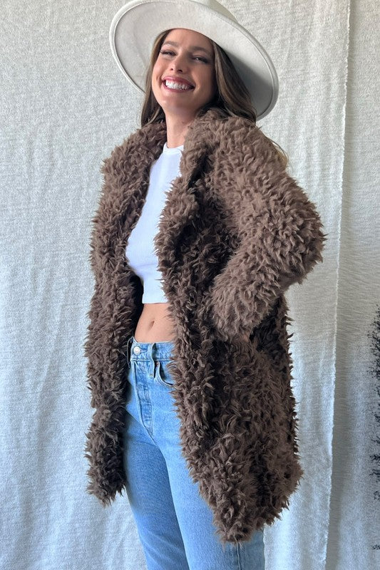 OPENFRONT LONG SLEEVE COLLARED FUR COAT FUR JACKET - Astra's Stellar Boutique
