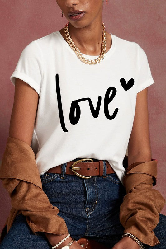 LOVE HEART GRAPHIC VALENTINE SHORT SLEEVE TEE TOP - Astra's Stellar Boutique