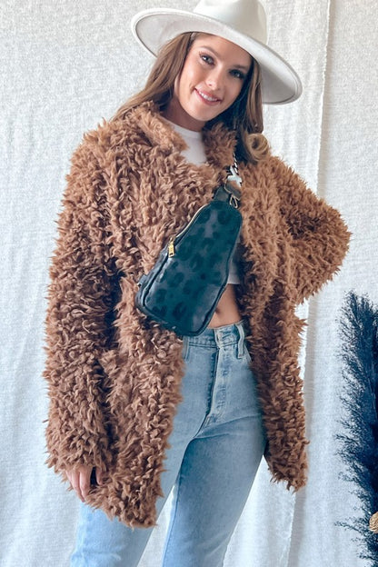 OPENFRONT LONG SLEEVE COLLARED FUR COAT FUR JACKET - Astra's Stellar Boutique
