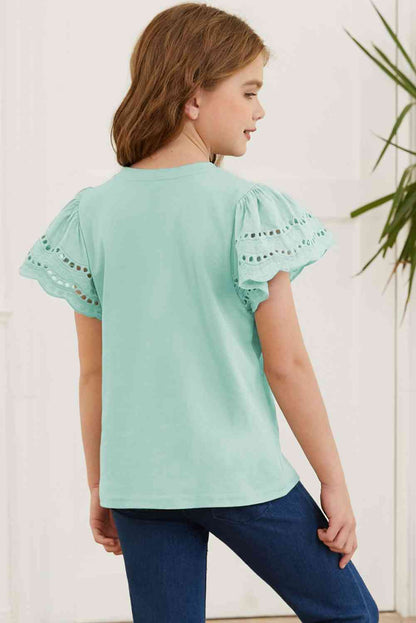 Round Neck Flutter Sleeve T-Shirt - Astra's Stellar Boutique
