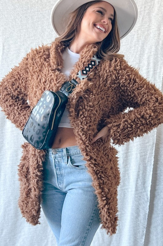 OPENFRONT LONG SLEEVE COLLARED FUR COAT FUR JACKET - Astra's Stellar Boutique