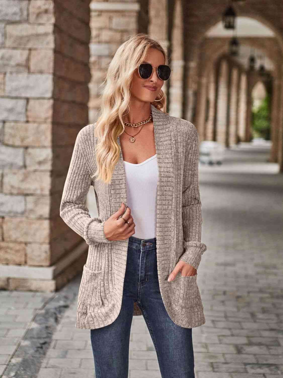 Open Front Cardigan with Pockets - Astra's Stellar Boutique