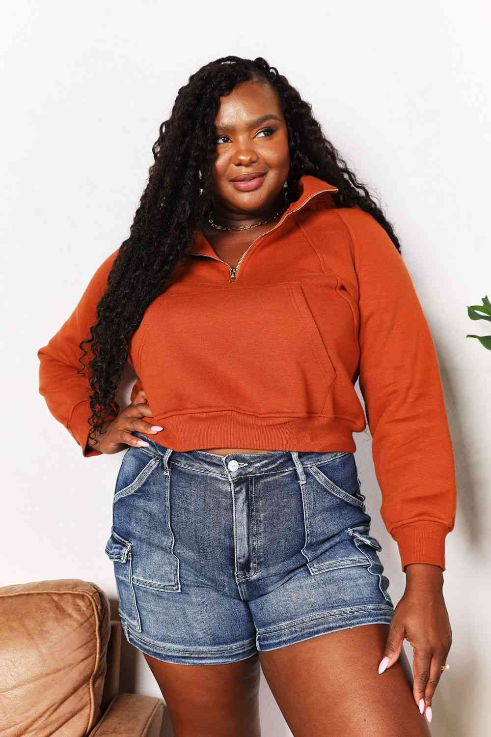 Half-Zip Long Sleeve Hoodie - Astra's Stellar Boutique