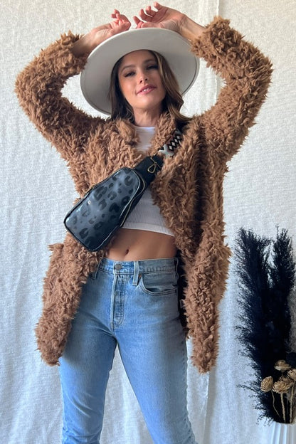 OPENFRONT LONG SLEEVE COLLARED FUR COAT FUR JACKET - Astra's Stellar Boutique