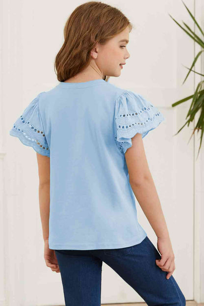 Round Neck Flutter Sleeve T-Shirt - Astra's Stellar Boutique