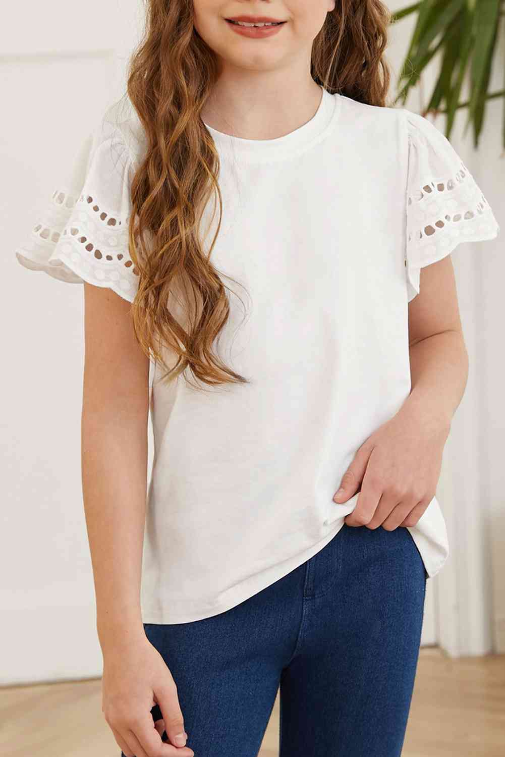 Round Neck Flutter Sleeve T-Shirt - Astra's Stellar Boutique