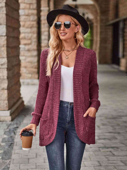 Open Front Cardigan with Pockets - Astra's Stellar Boutique