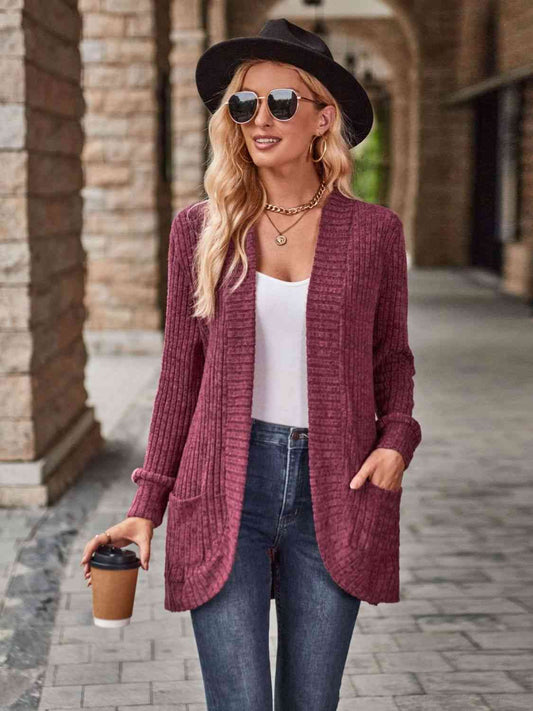 Open Front Cardigan with Pockets - Astra's Stellar Boutique