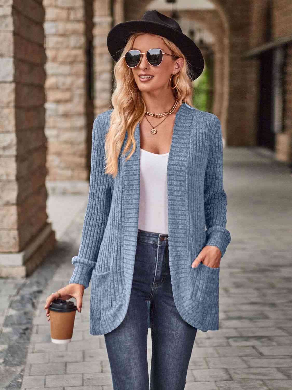 Open Front Cardigan with Pockets - Astra's Stellar Boutique